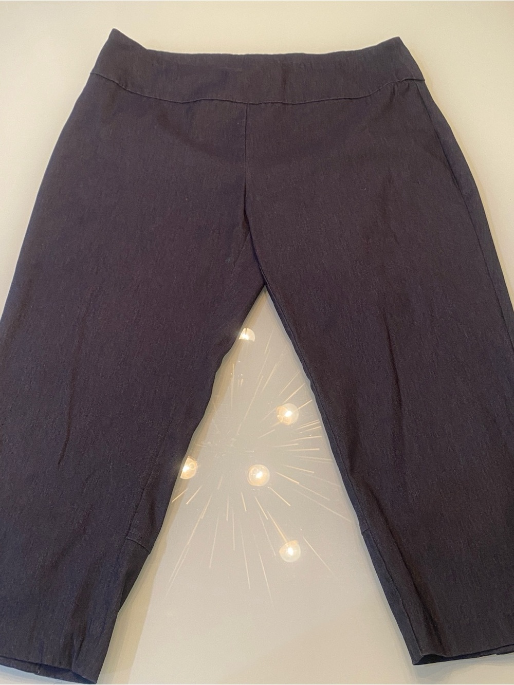 Tribal Blue Stretch Denim Button Cuff Pull On Capri Peddal Pusher Pants Size 12
